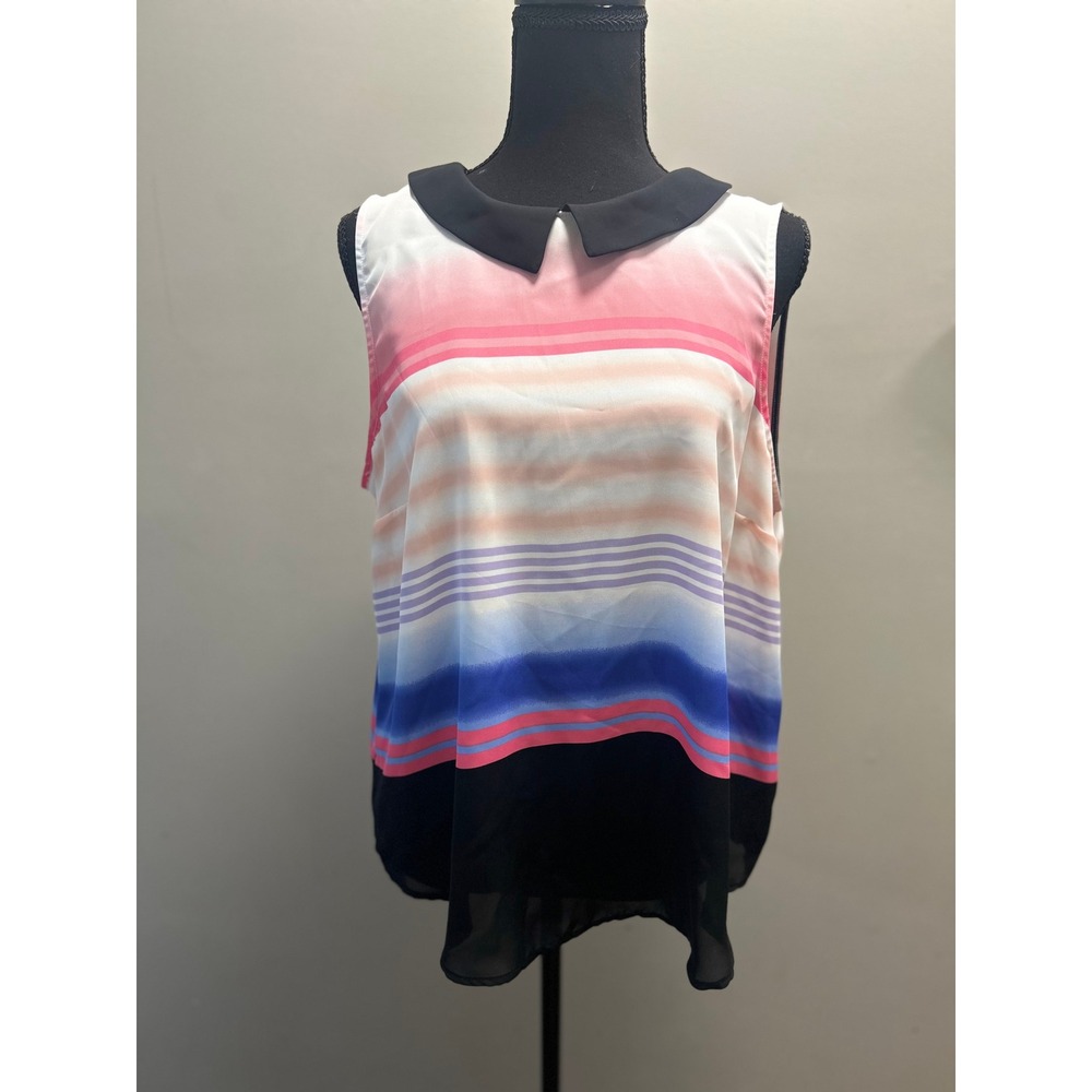 Striped Sleeveless Blouse with Peter Pan Collar - Women's Top